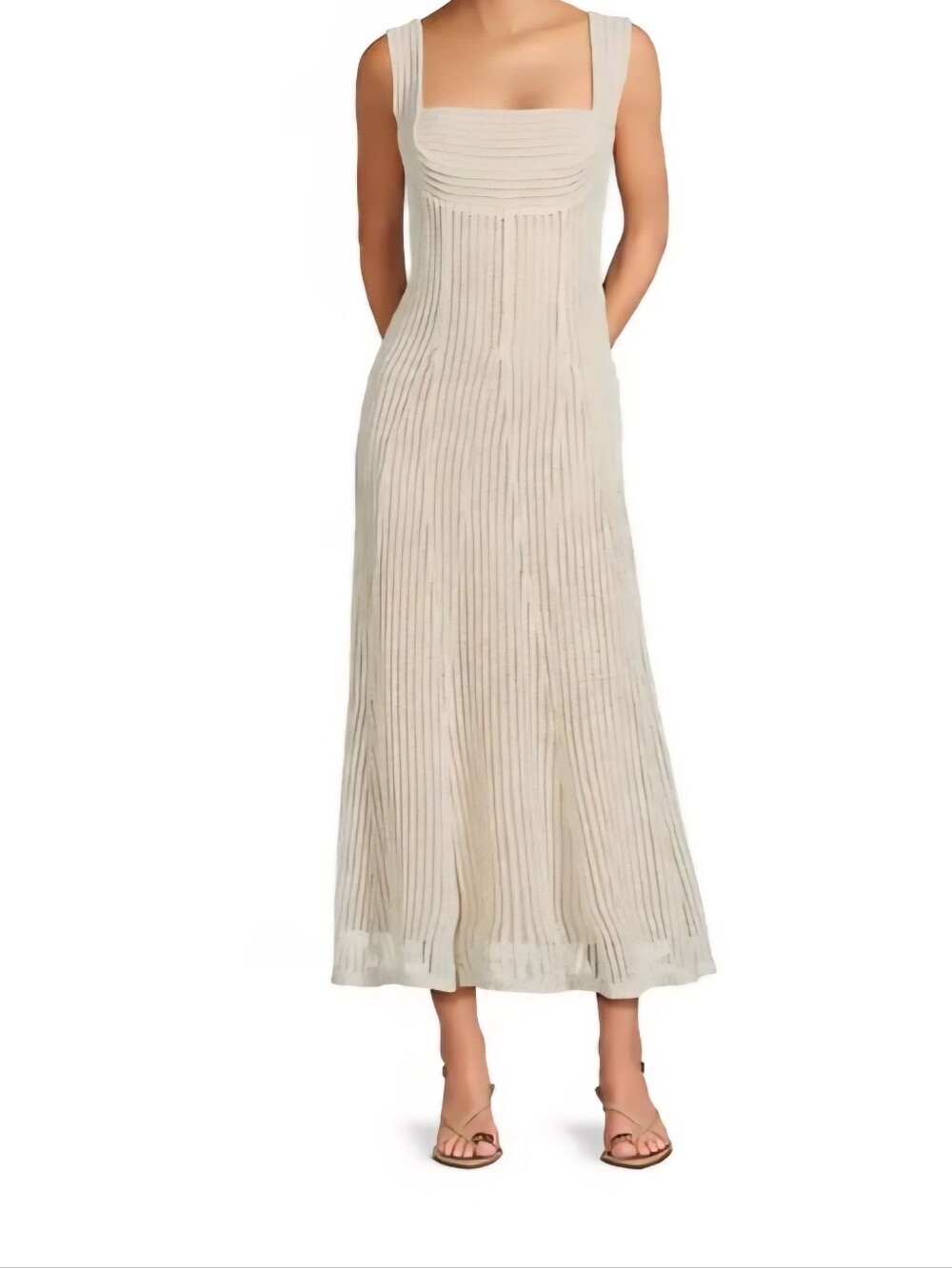 NWT! ANTONIO MELANI Beige Crochet Pajama Slip with Nude Lining